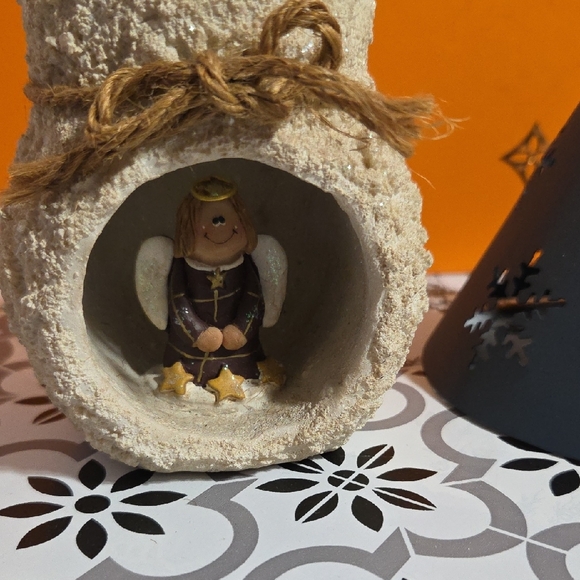 Charming Christmas Tealight Candle Holder with Angel Figurine - Picture 4 of 8